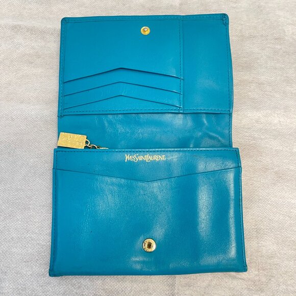 Yves Saint Laurent YSL Vintage Turquoise Compact Bifold Wallet - Preowned - Picture 3 of 13